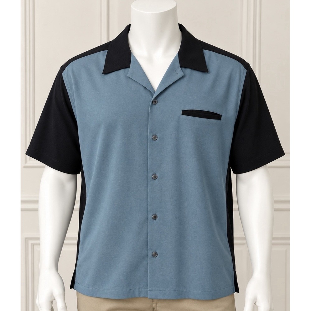 Geoffrey Beene Men's Colorblock Short Sleeve Button Up Shirt Blue Black Large L - Picture 1 of 5